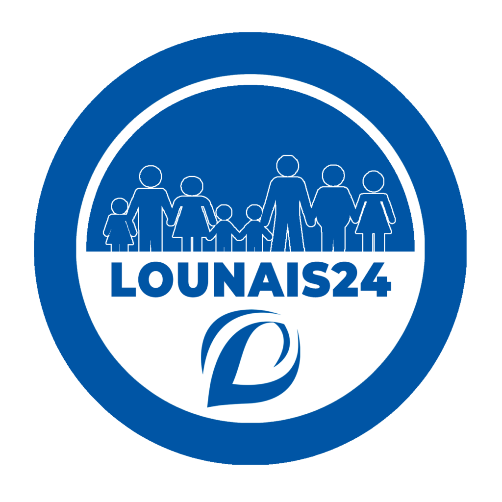 LOUNAIS24 -harjoituksen logo, jonka piirroksen sinisessä ympyrässä erikokoisia piirroshahmoja. ja teksti LOUNAIS24.