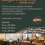 Kirjastossa soi! -konserttien mainos kevät 2025.