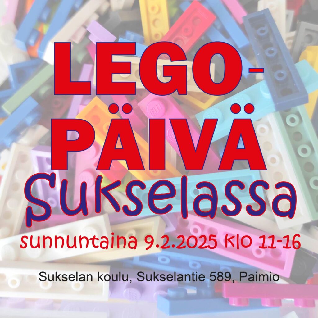 Taustalla runsaasti legopalikoita. Lisäksi teksti Leogo-päivä Sukselassa sunnuntaina 9.2.2025 klo 11-16.